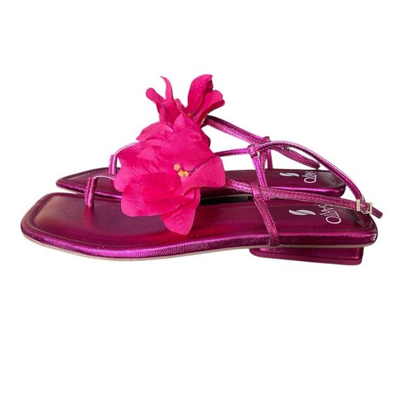 Franco Sarto NWOB Capri-Flore Pink Metallic Flower Thong Sandals size 8 - Picture 4 of 13